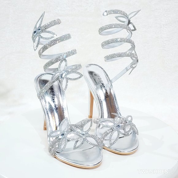 Fly Girl 2 Metallic Silver Upper & Rhinestones Butterfly Wrap Strap High H… - Picture 11 of 11